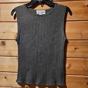 Casual Care Annex - Women's Green Knit Ribbed Sleeveless Sweater